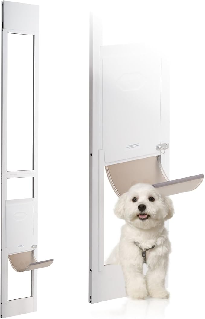 VEVOR Dog Door for Sliding Glass Door, 75 7/8"-80 11/16" Adjustable Height Doggy Door for Sliding Doors, Aluminum Frame Tempered Glass Pet Door with Hinge Structure Flap and Lock for Medium-Sized Dogs