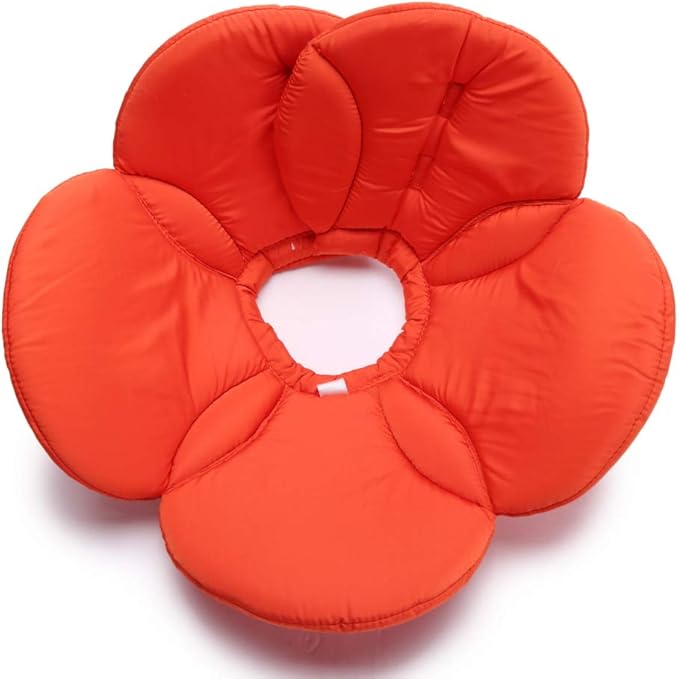 Dog Collar, Pet Cone E-Collar Flower Soft Elizabethan Waterproof Grooming Recovery Protecive Adjustable Collar for Puppy Small Medium Dogs (L Neck:13-15in, Orange)