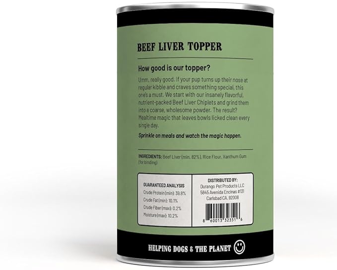 Durango Dog Food Topper – Real Beef Liver Meal Topper for Dogs, High-Protein Kibble Topper for Picky Eaters | Limited-Ingredient, Grain-Free, Made in USA, 60 Servings, 8 oz Tin