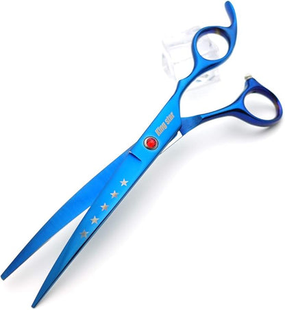 KINGSTAR 7.0in Titanium Blue Professional Pet Grooming Scissors Set,Straight & Thinning & Curved Scissors 4pcs Set for Dog Grooming,(Blue)