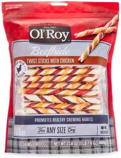 Beefhide Twist Sticks with Chicken for Dogs, 23.6 Oz, 100 Count, Made with Real Chicken