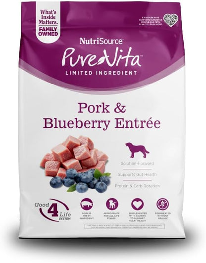 NutriSource Pure Vita Grain Free Pork & Blueberry Dog Food, 4LB