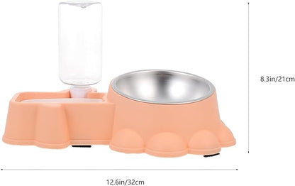 Hemobllo Automatic Stainless Steel Dog Feeding Bowl 2-in-1 Pet Food Dispenser and Water Container Orange Pink for Home Use
