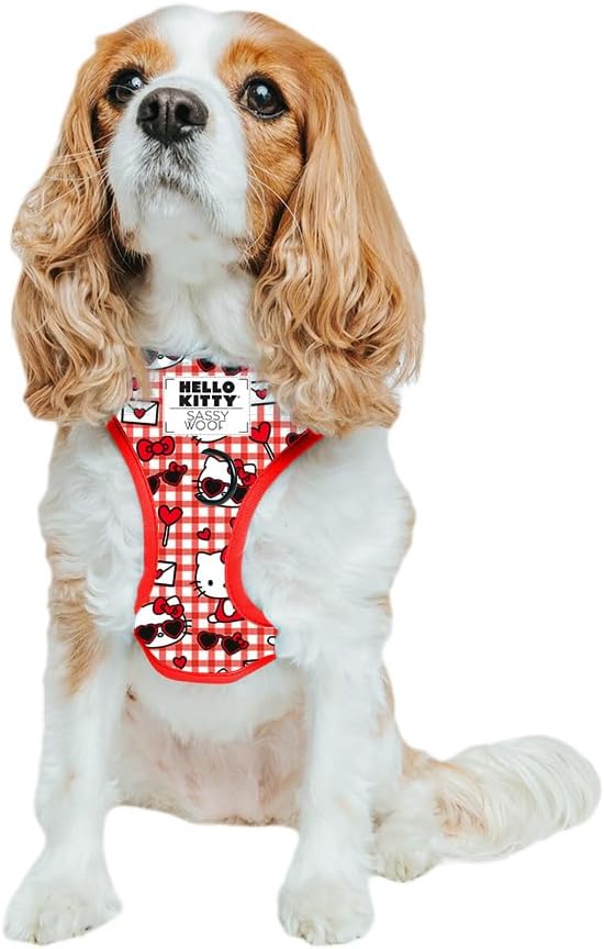 Sassy Woof Dog Adjustable Harness - Hello Kitty® Red Classic - S, Breathable Mesh, No Pull Design with Two D-Rings, Patented Design, Perfect for Small Dogs