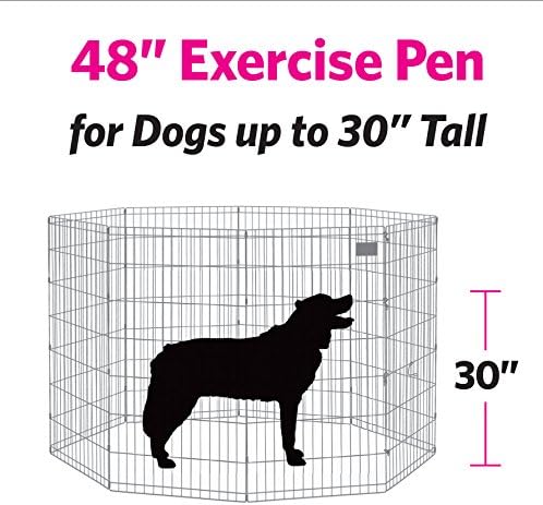 MidWest Homes for Pets 48-Inch Exercise Pen, for Indoor and Outdoor Use, 16 Sq Feet of Play, Single Door Folding Dog Pen, with Large Door Opening & Secure Latch, Easy to Set Up, Foldable Dog Playpen
