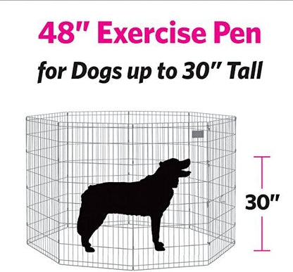 MidWest Homes for Pets 48-Inch Exercise Pen, for Indoor and Outdoor Use, 16 Sq Feet of Play, Single Door Folding Dog Pen, with Large Door Opening & Secure Latch, Easy to Set Up, Foldable Dog Playpen