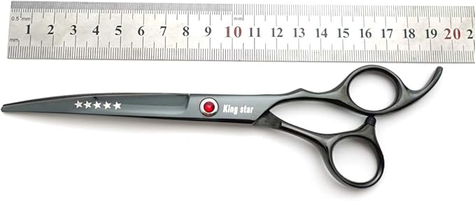7.0in Titanium Professional dog Grooming Scissors set,Straight & Thinning & Curved scissors 4pcs set for Dog grooming (Bright black)