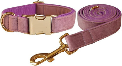 Love Dream Velvet Dog Collar and Leash Set, Soft & Comfy Adjustable Dog Leash and Collar with Heavy Duty Metal Buckle for Small Medium Large Dogs Training & Walking (Large, Light Purple)