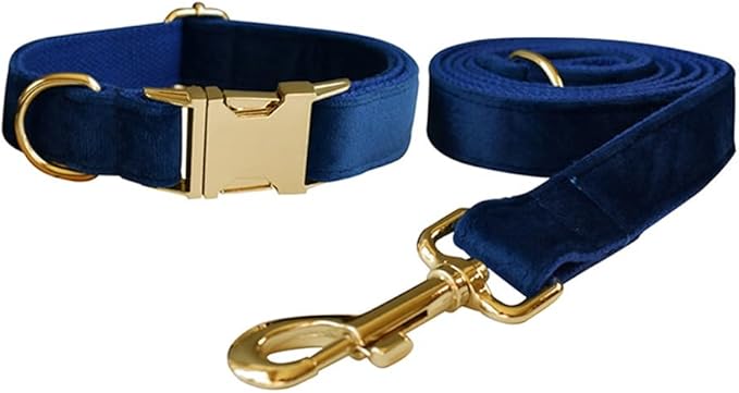 Love Dream Velvet Dog Collar and Leash Set, Soft & Comfy Adjustable Dog Leash and Collar with Heavy Duty Metal Buckle for Small Medium Large Dogs Training & Walking (Large, Royal Blue)