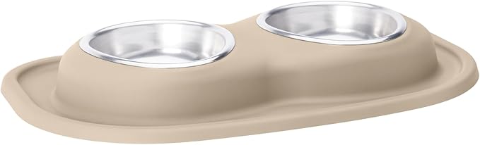 WeatherTech Double Low Pet Feeding System - Compact and Portable Dog/Cat Food and Water Station - 16 oz (2 Cups) Tan (DL1602TN)