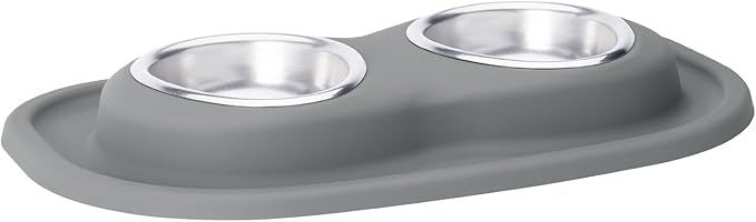 WeatherTech Double Low Pet Feeding System - Compact and Portable Dog/Cat Food and Water Station - 8 oz (1 Cup) Dark Grey (DL0801DG)
