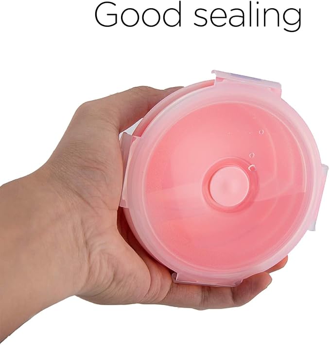 Luter 2 Pieces Collapsible Dog Bowls Silicone Food Water Travel Bowl with Lids Portable Expandable Pet Feeding Watering Cup Dish for Walking Kennels Camping 350ml (12x12x3cm) (Pink & Blue)