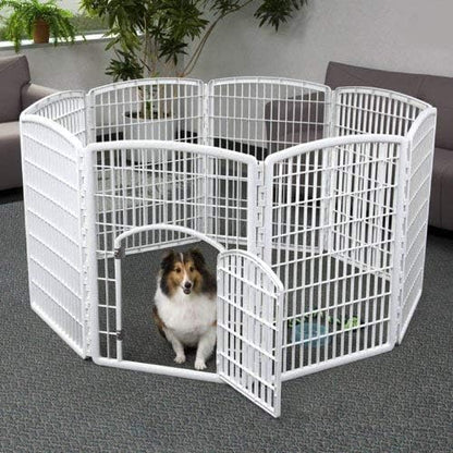 IRIS USA 34'' 2 Panel Pet Playpen Add-On with Connecting Rods, Puppy Small Medium Dogs, Heavy-Duty Molded Plastic, Rust-Free, Non-Skid Rubber Feet, Easy Assemble, Customizable, White