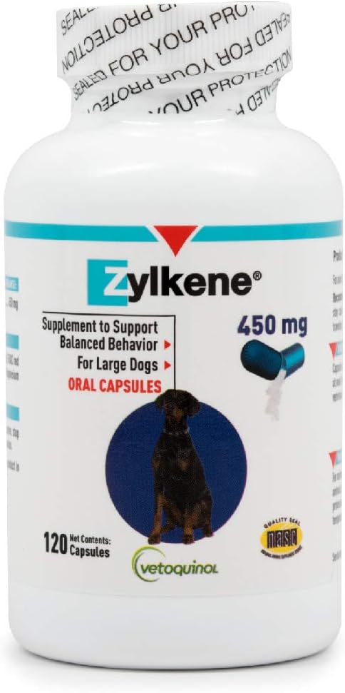 Vetoquinol Zylkene - Calming Support for Large Dogs 33–132 lb - Supports Behavior & Occasional Anxiety - Perfect for Boarding, Vet Visits & Celebrations - Non-Drowsy & Lactose-Free - 120 Capsules