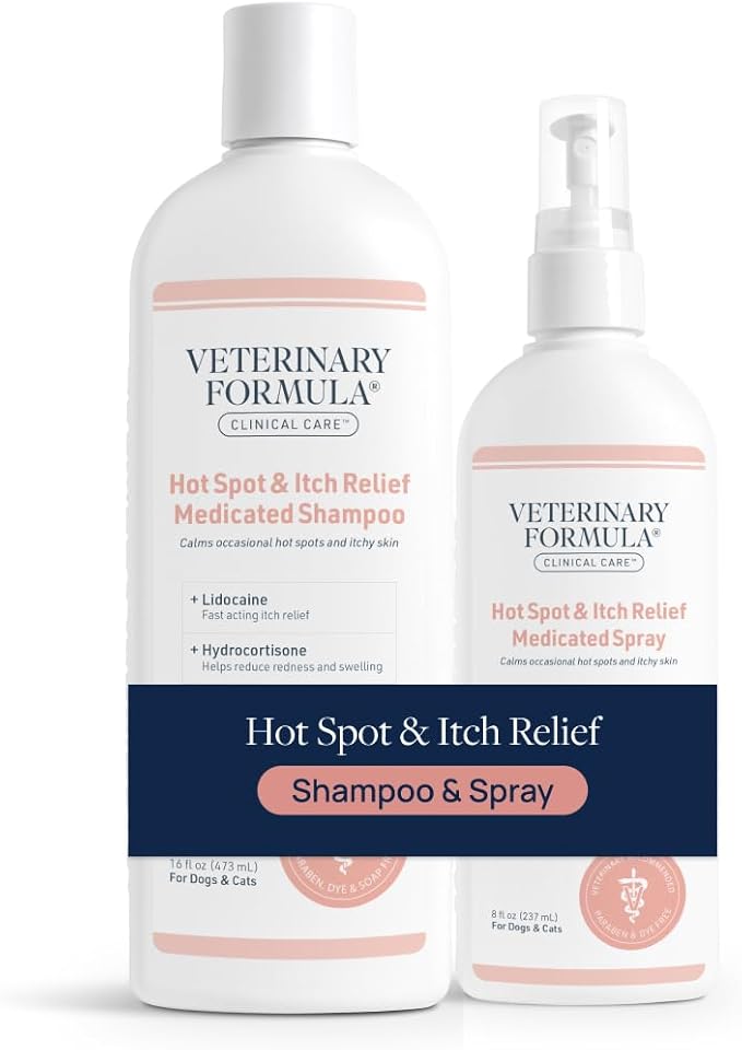 Veterinary Formula Clinical Care Hot Spot & Itch Relief Medicated Shampoo and Spray for Dogs and Cats - Bundle