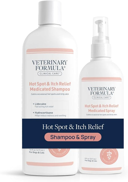 Veterinary Formula Clinical Care Hot Spot & Itch Relief Medicated Shampoo and Spray for Dogs and Cats - Bundle