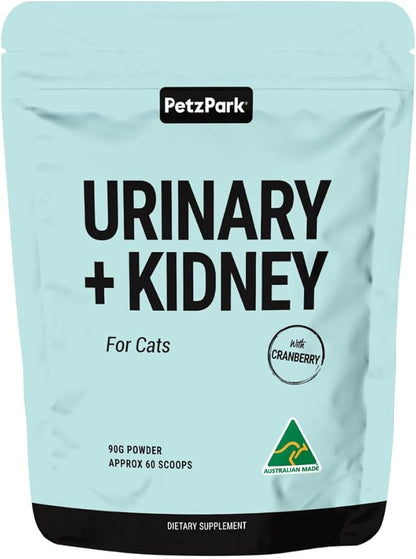 Petz Park Urinary + Kidney Support for Cats 60 Scoops, Cat Urinary Supplement, Tract Support Powder, Cat Food Topper for Wet or Dry Food, Made in Australia