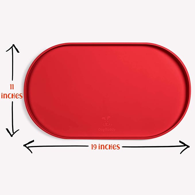 DogBuddy Dog Food Mat - Waterproof Dog Bowl Mat, Silicone Pet Mat for Food and Water Bowls, Nonslip Pet Feeding Mat With Edges, Dogs Food Mats For Floors, Puppy Supplies (Small, Red)