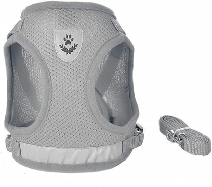 FEimaX Dog Harness and Leash Set for Walking, Soft Mesh Adjustable Easy Control Lightweight Cat Vest Harnesses with Reflective Strips, Escape Proof Small Dogs Cats Vests (Grey, X-Small)