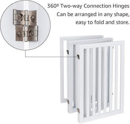 unipaws 36”H Free Standing Pet Gate for Dog and Cat, Tall Wooden Dog Gates for Doorway, Stairs, Doggy Room Divider, Foldable Pet Fence for The House, Expandable Doggy Barrier, Indoor Use, White