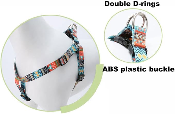 Dog Harness and Leash Set, Pretty Pattern No-Pull Pet Halter Puppy Vest Outdoor Easy Walk for Small Medium Large Breed Pug Bully Mastiff Dogs Female Male, Boho L