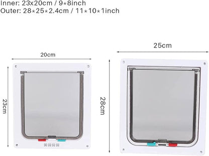 Pet Entry Door, 4 Way Locking Cat Door Dog Flap Door, for Window Pet Cats Supply Easy to Install Door(White)
