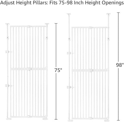 unipaws 75" High Extra Tall Cat Gate, Auto Closing and No Drilling Safety Gate for Doorway Hallway Stairs, Cat Dog Proof, Fit for 21"-34" Wide Opening, Indoor Use, White