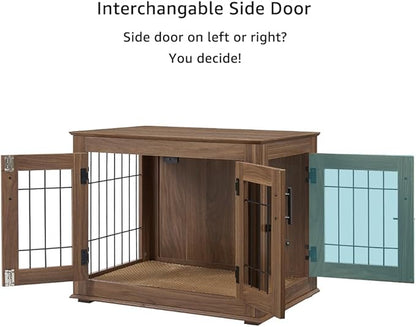 beeNbkks Furniture Style Dog Crate End Table, Double Doors Wooden Wire Dog Kennel with Pet Bed, Decorative Pet Crate Dog House Indoor Medium Large