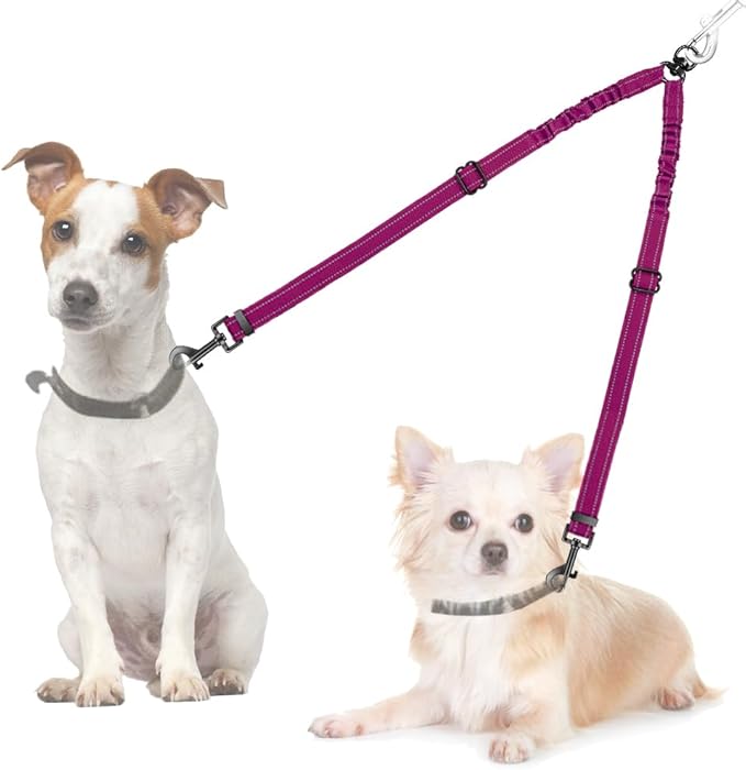 AUTOWT Double Dog Leash, No Tangle 360°Swivel Rotation Reflective Lead Attachment Adjustable Length Dual Two Dogs Lead Splitter, Comfortable Shock Absorbing Walking Training for 2 Dogs