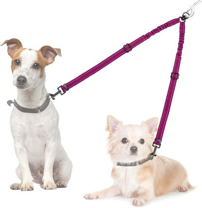 AUTOWT Double Dog Leash, No Tangle 360°Swivel Rotation Reflective Lead Attachment Adjustable Length Dual Two Dogs Lead Splitter, Comfortable Shock Absorbing Walking Training for 2 Dogs