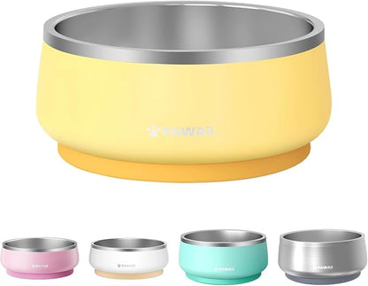 Pawaii Dog Bowl, 34 oz Double-Wall Stainless Steel Food and Water Bowl, Non-Slip Rubber Base, Dishwasher Safe, ID Tag Included, (1 Pack)