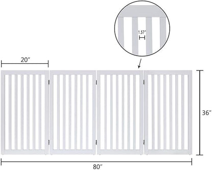 unipaws 36”H Free Standing Pet Gate for Dog Cat, Tall Wooden Dog Gates for Doorway, Stairs, Foldable Pet Fence for The House, Expandable Barrier, Indoor Use, White