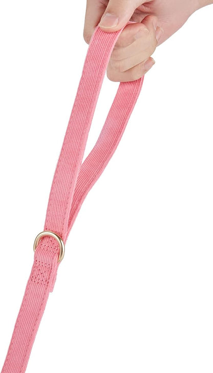Soft Cotton Dog Leash, 5 Ft Heavy Duty Corduroy Dog Leashes with Gold Metal Hook for Small Medium Large Dogs,Small,Pink