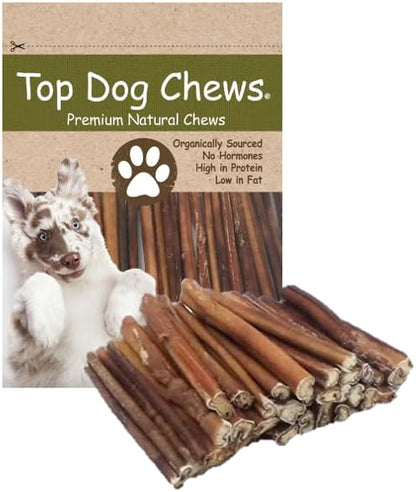 Top Dog Chews 6" Bully Sticks - 25 Pack, 1.3 LB Bag, All Natural, Roasted, Sourced from Free Range Beef, High Protein, Low Fat Dog Chews for Healthy Teeth, Gums & Chewing Satisfaction.