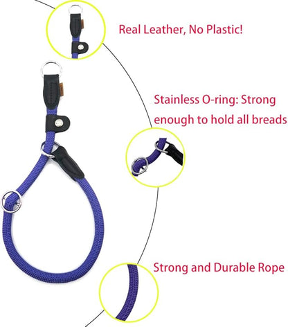 Braided Round Martingale Dog Collar, Training Collar with Slidable Stop Ring and Adjustable Stopper - Ideal for Medium Dogs (M(1/3") - 18" Long, Purple)