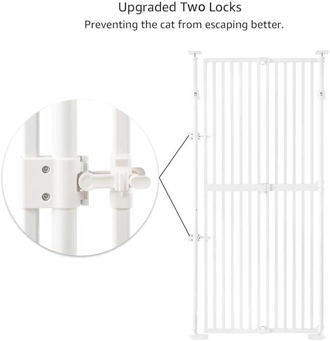 unipaws 75" High Extra Tall Cat Gate, Auto Closing and No Drilling Safety Gate for Doorway Hallway Stairs, Cat Dog Proof, Fit for 21"-34" Wide Opening, Indoor Use, White