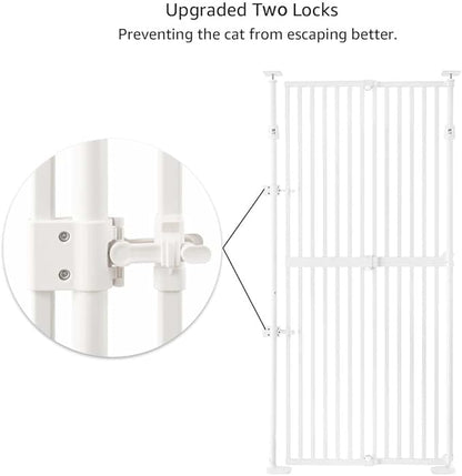 unipaws 75" High Extra Tall Cat Gate, Auto Closing and No Drilling Safety Gate for Doorway Hallway Stairs, Cat Dog Proof, Fit for 21"-34" Wide Opening, Indoor Use, White