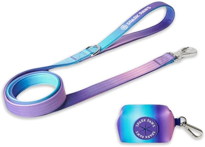 Spark Paws Premium Dog Leash & Poop Bag Set - Heavy-Duty Alloy Hook for Strong Pulling Breeds - Comfortable, Durable & Secure - 90s Retro