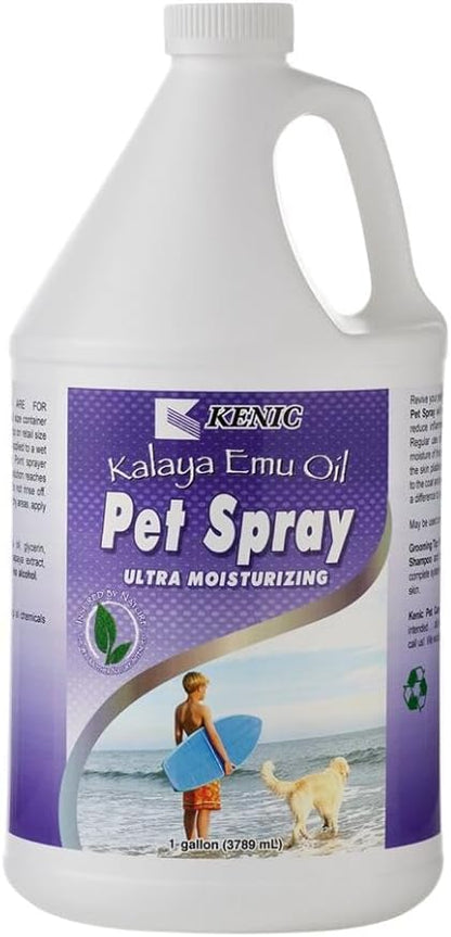 Kenic Emu Oil Spray for Dogs & Cats - Itchy Skin Relief for Dry, Irritated Coats & Hot Spots - Leave-in Conditioning Formula Soothes and Moisturizes for Comfort and Shine, Made in USA