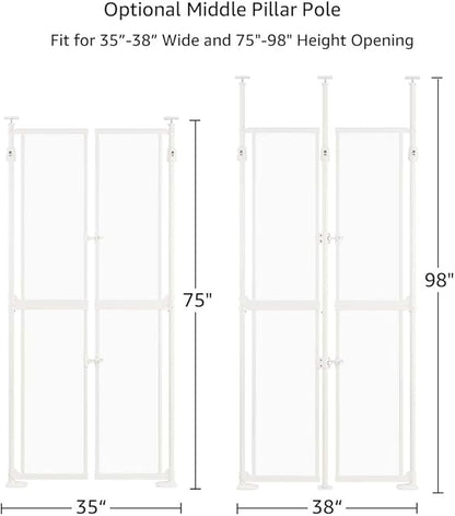 unipaws Transparent Clear Cat Safety Gate, 75"-98" Height and 35"-38" Wide Adjustable, Auto Closing and No Drilling Plus Stable 3 Support Pillars, Extra Tall for Doorway, Stairs, White