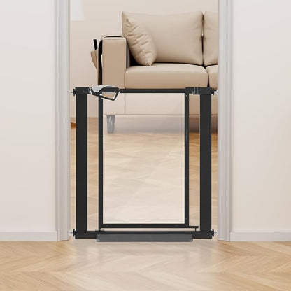 unipaws Clear Dog Gate for Doorway Stairs Wide Openings, Pressure Mounted Extra Wide Pet Door with Extension Parts, No Drilling Walk Through Gate, Indoor, Black