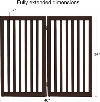 unipaws 36”H Free Standing Pet Gate for Dog and Cat, Wooden Dog Gates for Doorway, Stairs, Room Divider, Step Over Foldable Pet Fence for The House, Expandable Barrier, Indoor Use, Espresso