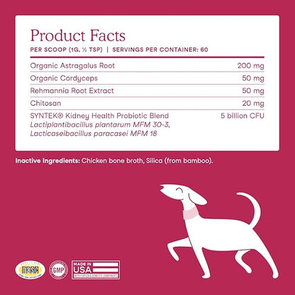 Fera Pets Dog Kidney Support Supplement with Antioxidants & Probiotics - Enhances Renal Health & Function - Promotes Regular Detoxification - Powder - 60 Scoops