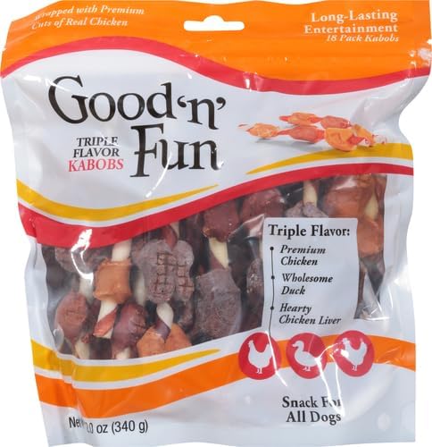 Good'n'Fun Triple Flavored Rawhide Kabobs for Dogs, Treat Your Dog 12-Ounce | 18 Count (Pack of 2)