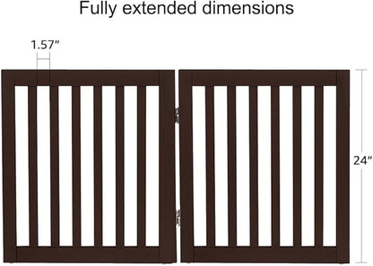 unipaws 24”H Free Standing Pet Gate for Dog Cat, Wooden Dog Gates for Doorway, Stairs, Step Over Foldable Pet Fence for The House, Expandable Doggy Barrier, Indoor Use, Espresso