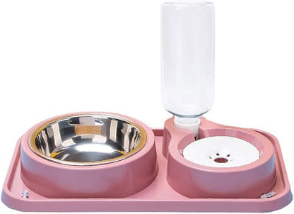 JiangYanus Double Dog Cat Bowls, Pet Water and Food Bowl Set with Automatic Water Dispenser Bottle Detachable Stainless Steel Bowl, Gravity Water Feeder Bowl No-Spill for Cats Dogs Puppy Kitten Rabbit
