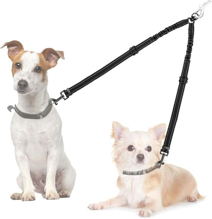 AUTOWT Double Dog Leash, No Tangle 360°Swivel Rotation Reflective Lead Attachment Adjustable Length Dual Two Dogs Lead Splitter, Comfortable Shock Absorbing Walking Training for 2 Dogs