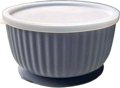 Cat Bowls with Suction Cup 400ml with Silicone Lid — Elevated Silicone Pet Dish with Non-Slip Bottom for Dry Food, Wet Food and Water — Silicone Water Bowl for Small Dog, Rabbit, Kittens (Darkgrey)
