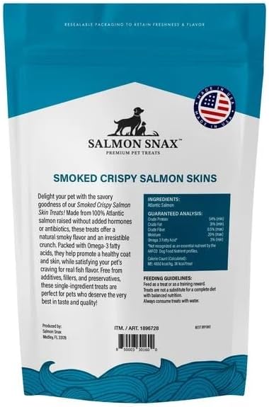 Dog Treats – Smoked Crispy Salmon Skin, 12 oz – 100% Atlantic Salmon, All Natural, Single-Protein, Grain & Gluten Free, Omega-3 Rich, No Fillers, Resealable Bag, Made in USA