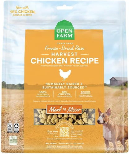 Open Farm, Freeze Dried Raw Dog Food, Morsels with 95% Meat, Organs & Bone, Organic Produce & Superfoods, Complete Meal or Freeze Dried Dog Food Topper, Chicken Recipe, 31.5oz Bag